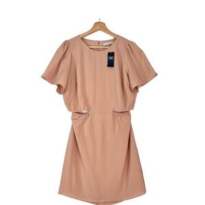 Abercrombie & Fitch Cutout Mini Dress Sz M Flutter Sleeves Cream Round Neck